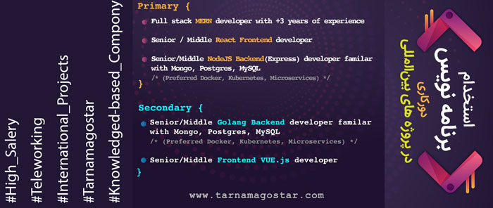استخدام برنامه نویس دور کاری در پروژه های بین المللی تارنماگستر reactjs golang